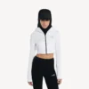 Techwear-luvtröja för damer i vit färg med kokongform Techwear-luvtröja för damer i vit färg med kokongform