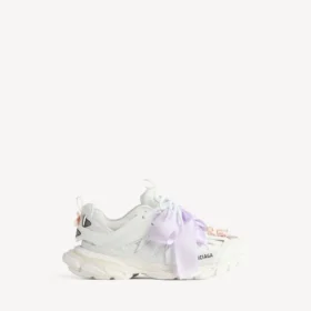 Track-sneakers med rosett i vitt/rosa