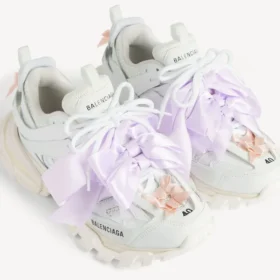 Track-sneakers med rosett i vitt/rosa