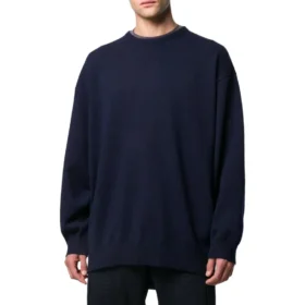 Tröja med kashmirstickning, rund hals och logotyp på ryggen ”Navy” 583111T40924140