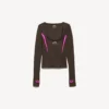 Tätsittande långärmad techwear-tröja för damer i khakibrunt/neonrosa Tätsittande långärmad techwear-tröja för damer i khakibrunt/neonrosa