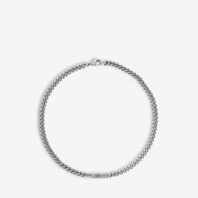 Tunt gourmette-halsband för män med BB Icon i antiksilver