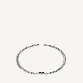 Tunt gourmette-halsband för män med BB Icon i antiksilver