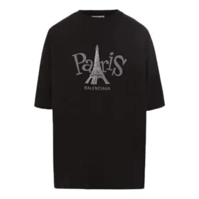 Unisex-tröja med Paris-tryck, rund hals, svart 594599TGV661000