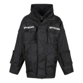 Överdimensionerad parka i tekniskt tyg med jerseyinsats ”Black” 746450TOO321000